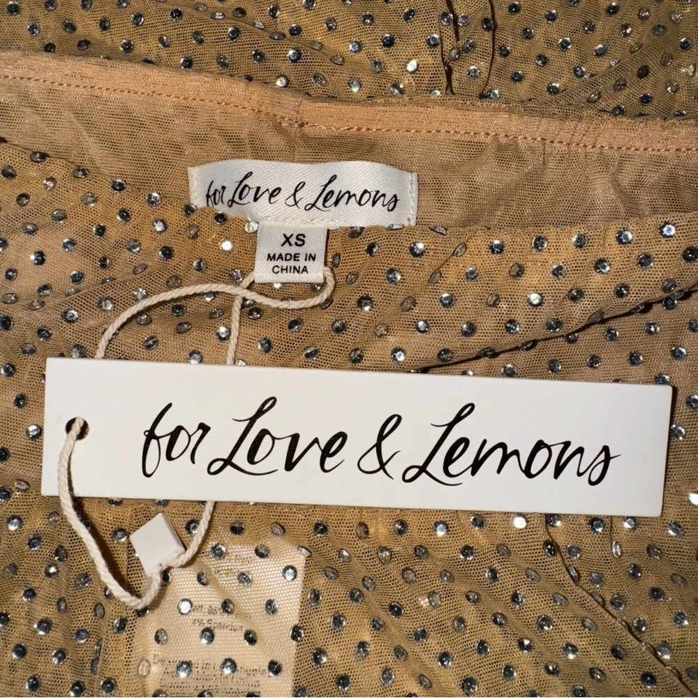 NWT For Love and Lemons Kiara Sheer Rhinestone embellished biker shorts XS - Picture 4 of 7